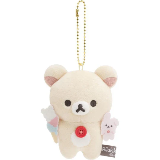 Rilakkuma轻松熊| Favorite Things Plush Keychain San-X最喜欢的东西系列小白熊拿冰淇淋兔子毛绒玩偶挂件/包挂|约 105 x 85 x 50mm
