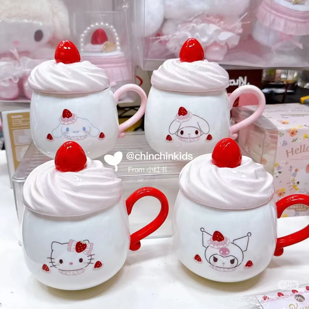 Sanrio|Strawberry Whipped Cake 3D Porcelain Mug| 13.5×9×13.5cm approx.