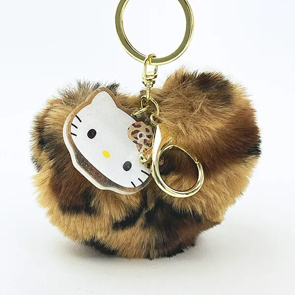 Sanrio|Leopard Heart-Shaped Fur Keychain/Keyring|H80 x W100 x D50mm approx.