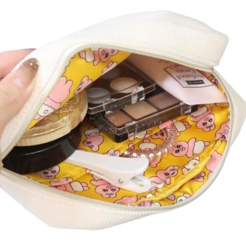 Opanchu usagi|内裤兔白色灯芯绒化妆包/收纳包/内衬也可爱|约 175x120x60mm