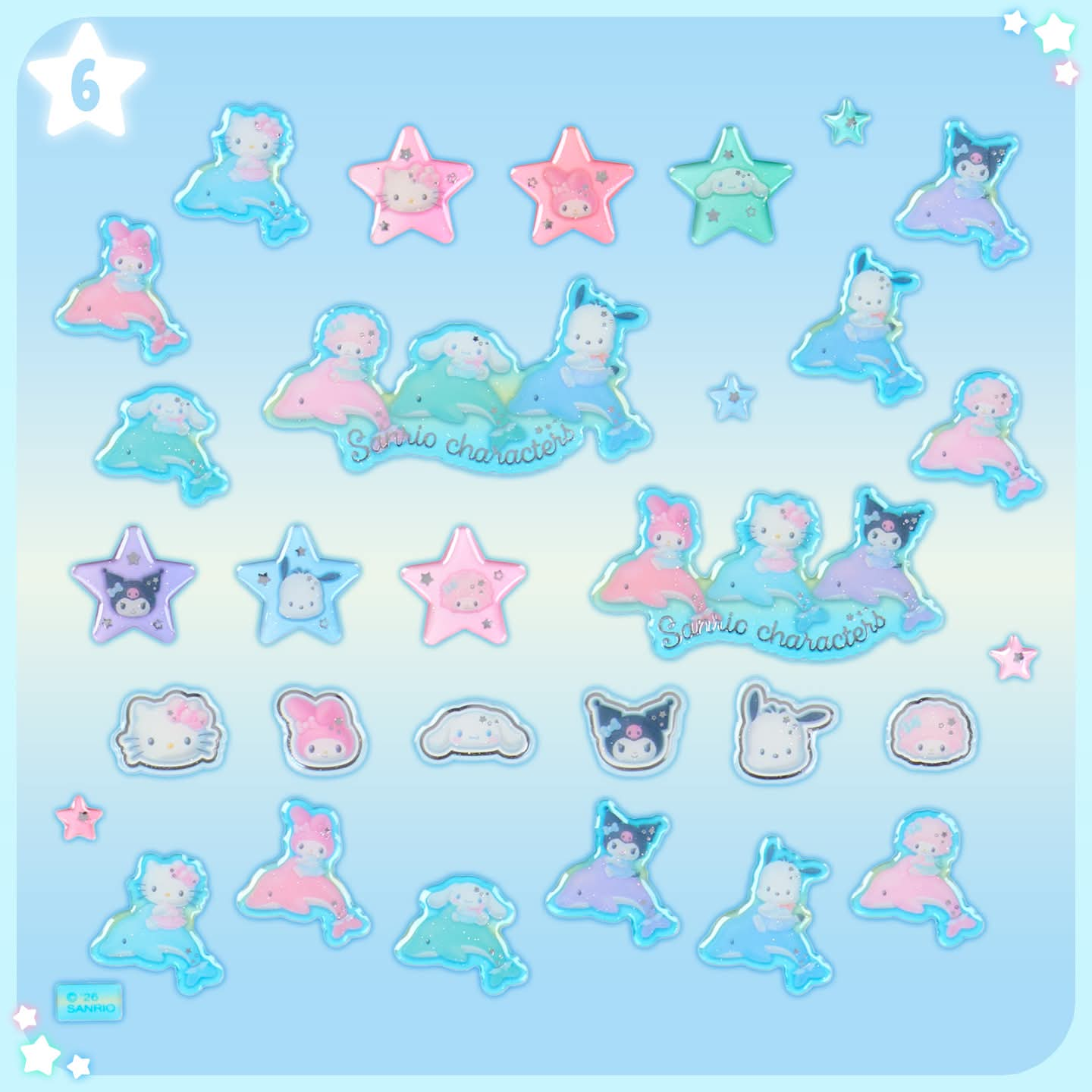 Sanrio|Shiny Dolphin Characters Aurora Crystal Stickers|20×0.2×17cm approx.