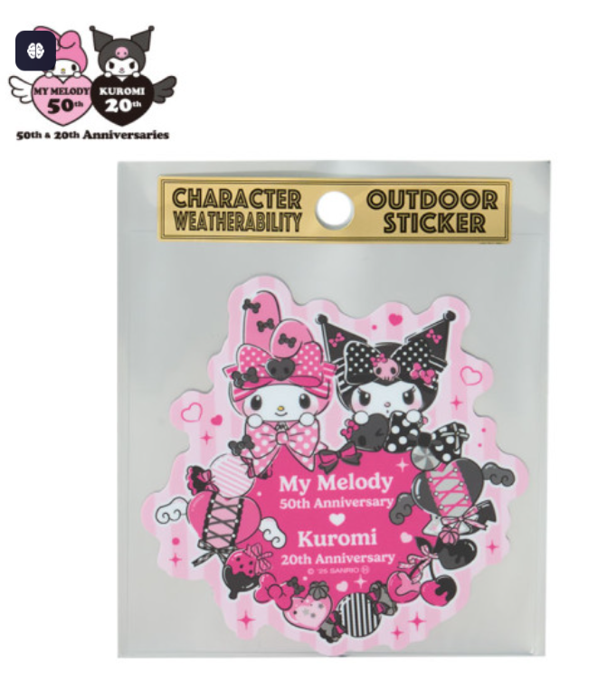 Sanrio|Outdoor Sticker - My Melody 50th Anniversary & Kuromi 20th Anniversary Angel|9.2×0.1×9.2cm approx.
