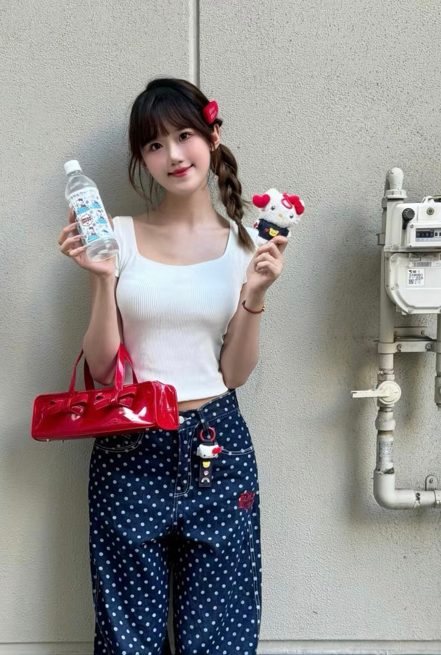 Sanrio三丽鸥|Tag Keychain/ Denim Patch牛仔丹宁贴布系列吊牌钥匙扣/包挂/反面有名字刺绣|约18.3 x 6.0 x 2.2cm