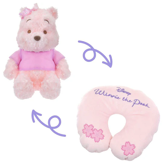 Disney|Winnie the Pooh Neck Pillow Plush Doll SAKURA Pink 2025|H31.5×W25×D21.5cm approx.