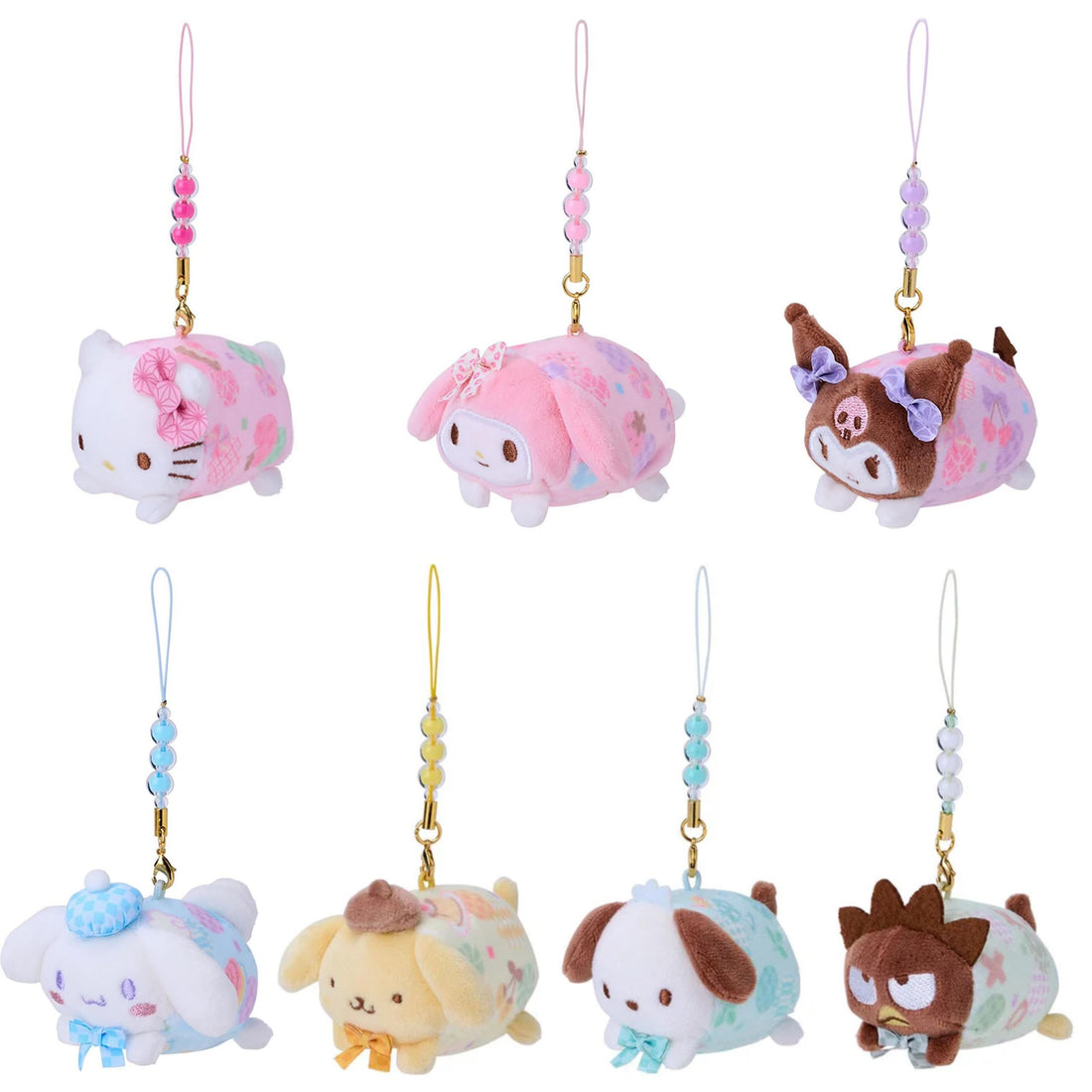 Sanrio三丽鸥|Mascot Strap Nagomi日式粉彩碎花毛绒圆滚滚玩偶挂件/包挂|约5.5×7.5×5.5cm