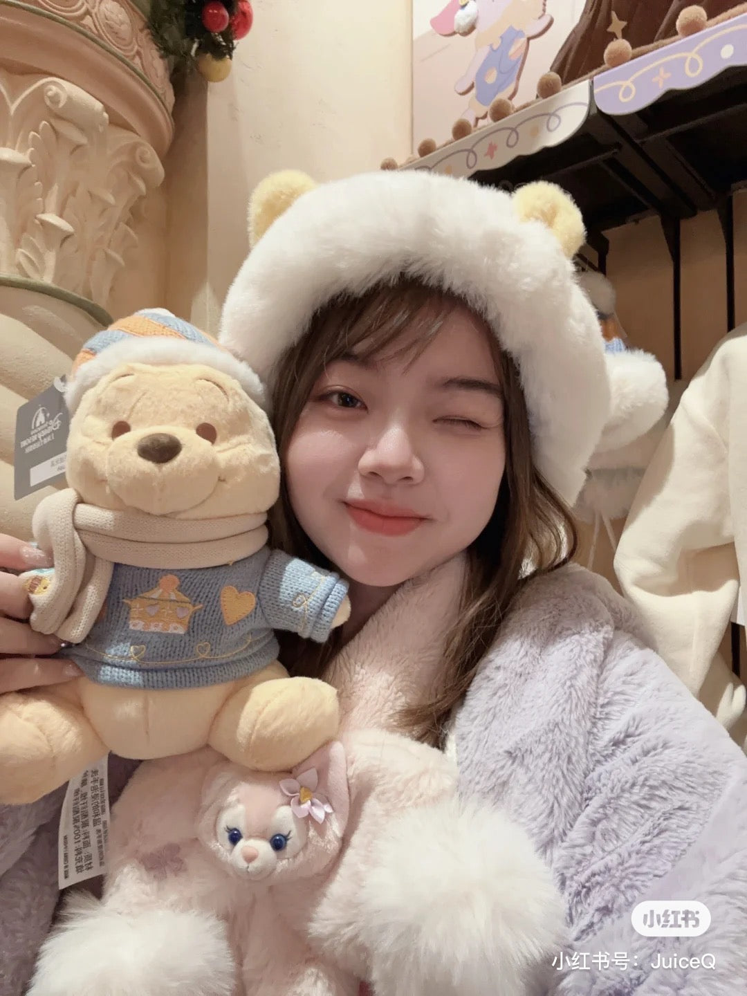 Disney SH|winnie the pooh冬日毛衣围巾噗噗公仔/玩偶