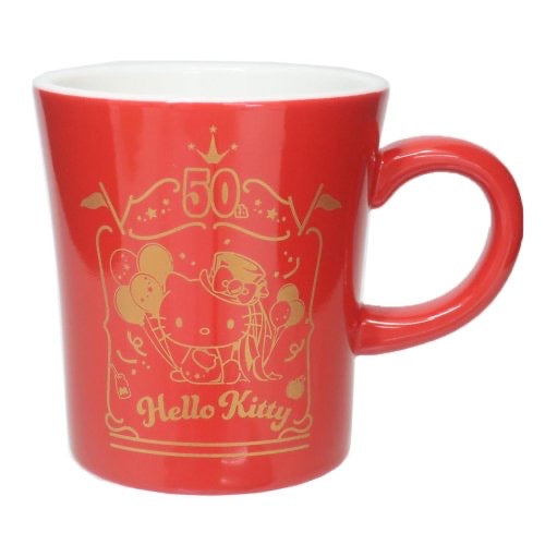 Sanrio|Hello Kitty50周年红色陶瓷马克杯/水杯/咖啡杯|直径約85x95mm