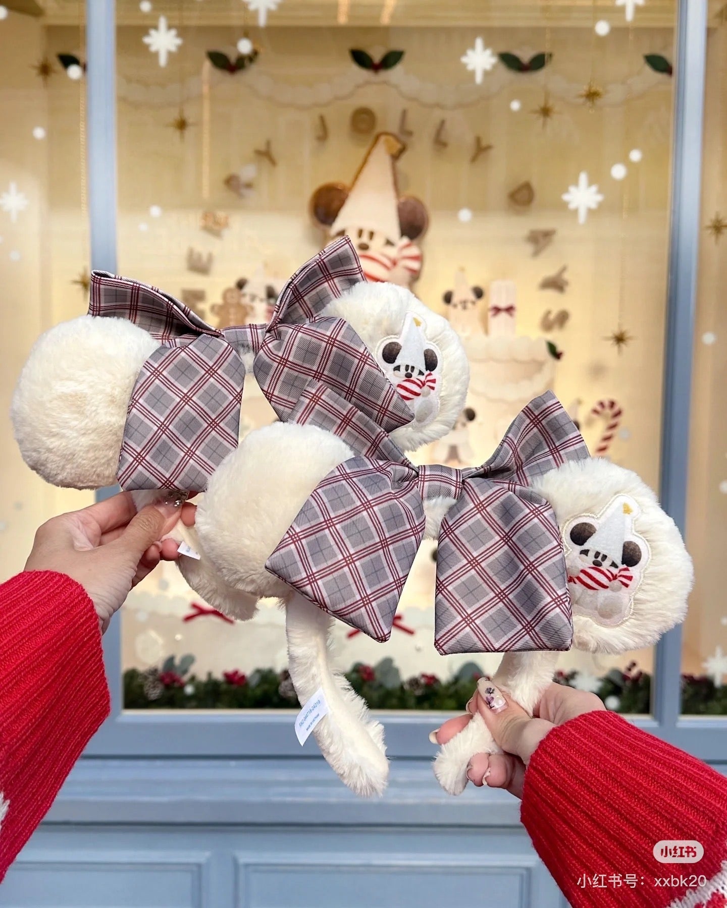 Disney迪士尼 |Merry Lil RingRing Mickey东迪2024圣诞精灵妖精米奇系列格纹蝴蝶结发箍/背面耳朵有米奇