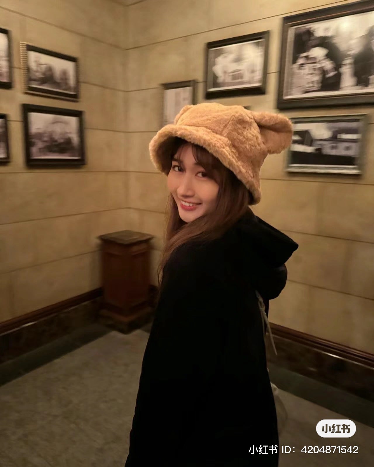 Disney|duffy达菲限定毛茸茸奶茶色耳朵渔夫帽/反面更可爱/还有小尾巴