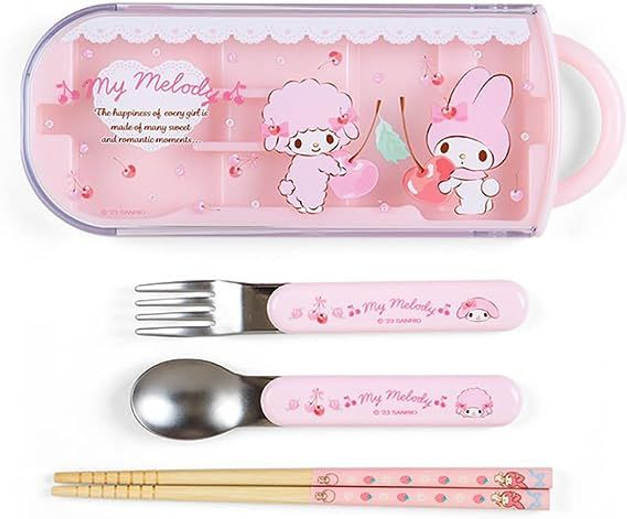 Sanrio|可爱印花Ag?抗菌外出便携餐具组|叉勺筷各1