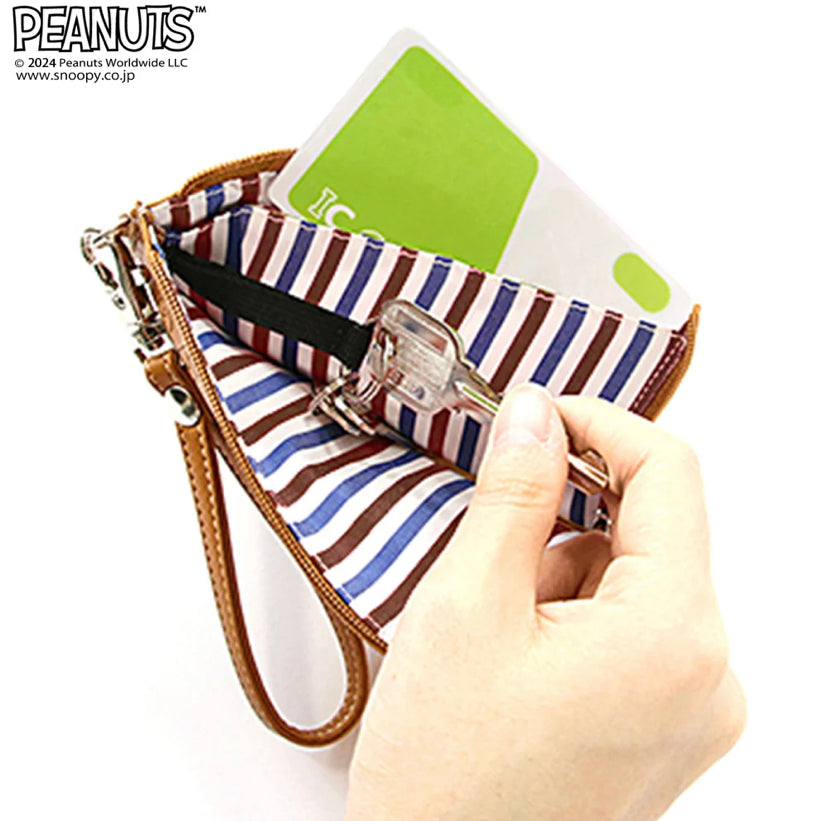Snoopy史努比|snoopy压花面料可伸缩棕色卡包|长约18cm