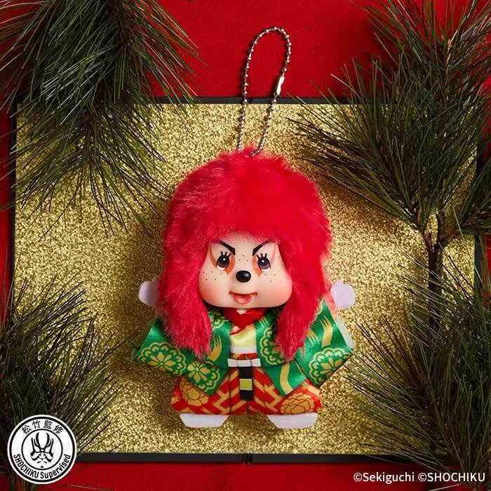 Monchhichi|Kabuki & Renjishi Fujimusume Mascot Holder /Plush Keychain|H11 x W9 x D5cm approx.