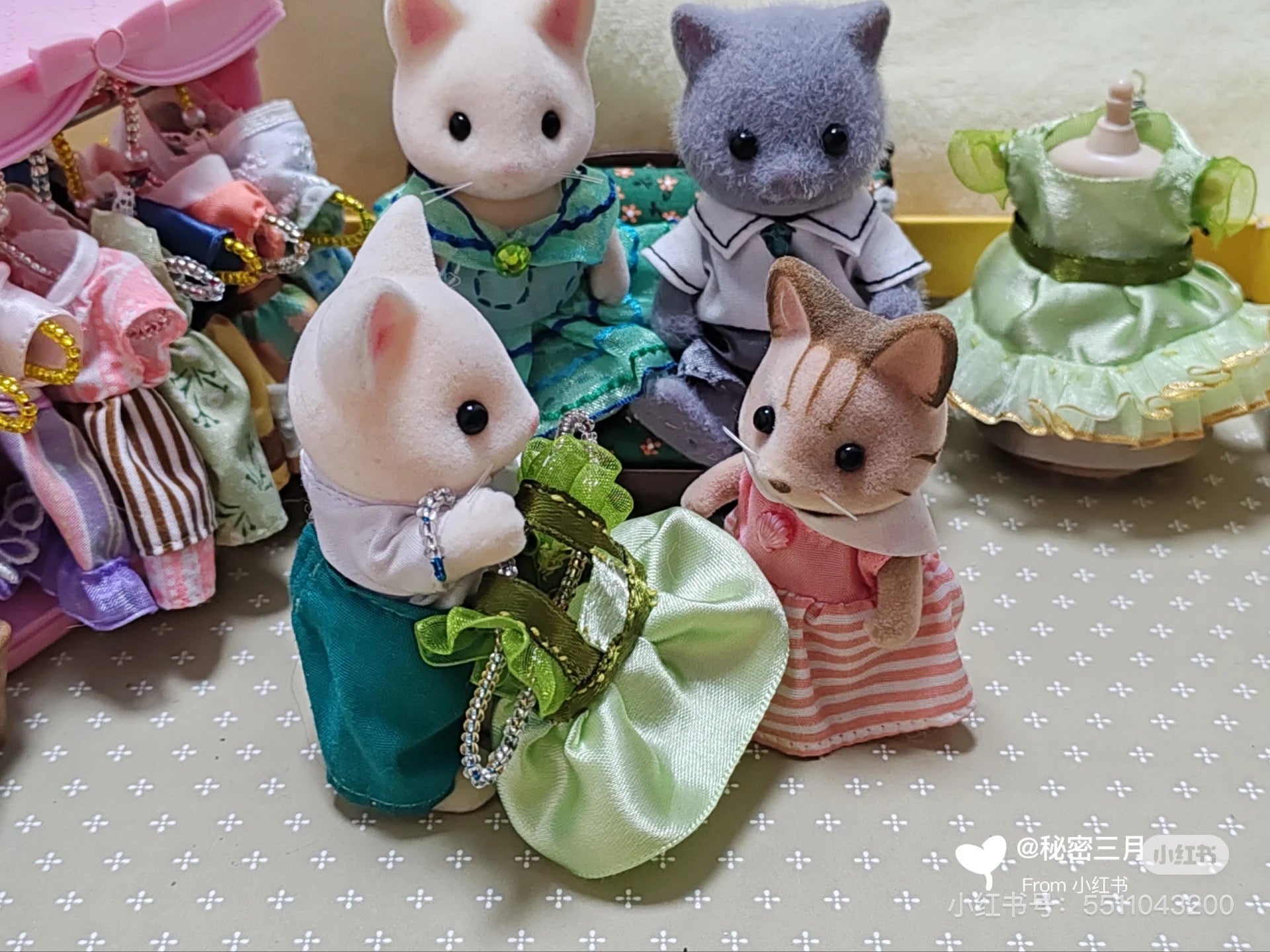 SylvanianFamilies森贝儿家族|Striped Cat Family三纹猫一家四口站宝套装玩具/过家家5180