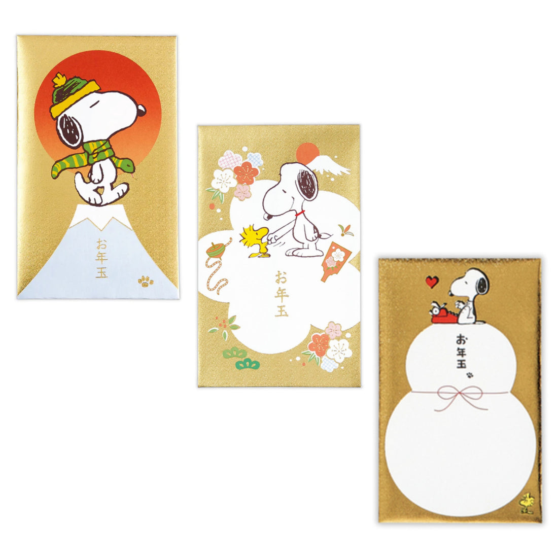 SNOOPY史努比|Peanuts蛇年豪华金色新年贺卡信封红包套装/3枚入|约105×65mm