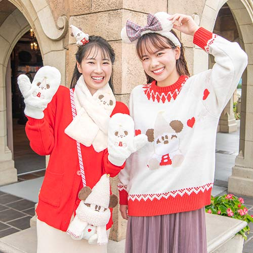 Disney迪士尼 |Merry Lil RingRing Mickey东迪2024圣诞精灵妖精米奇系列毛茸茸手套/大拇指上有爱心