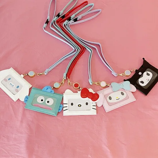 Sanrio三丽鸥|Pass Case Card Holder with Reel & Neck Strap/ Face可爱大脸角色卡套|约108×76mm