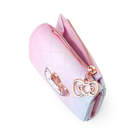 HelloKitty凯蒂猫| Mini Wallet Birthday 50th The Fashionable Ribbons Sanrio50周年生日限定PU皮质感水钻蝴蝶结彩虹渐变菱格纹迷你零钱包/卡包/蝴蝶结拉链头|约W9.8×D2×H8cm