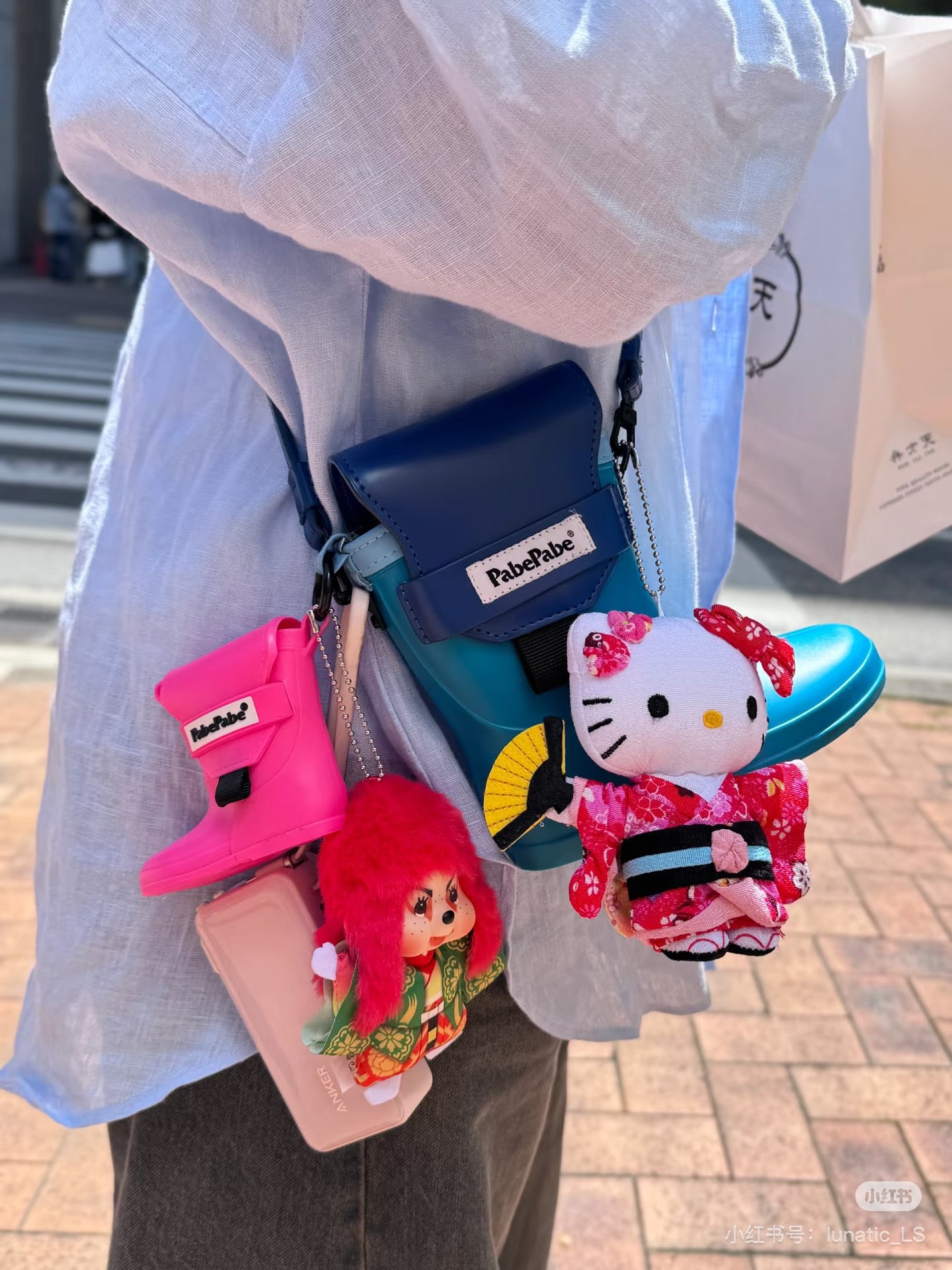 Monchhichi|Kabuki & Renjishi Fujimusume Mascot Holder /Plush Keychain|H11 x W9 x D5cm approx.