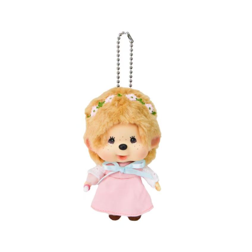 Monchhichi|Big face pink dress Mascot Holder /Plush Keychain|H13cm approx.