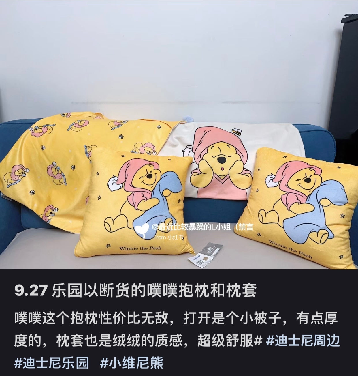 Disney SH|winnie the pooh维尼/噗噗小被子抱枕/打开后小被子超赞/又软又美