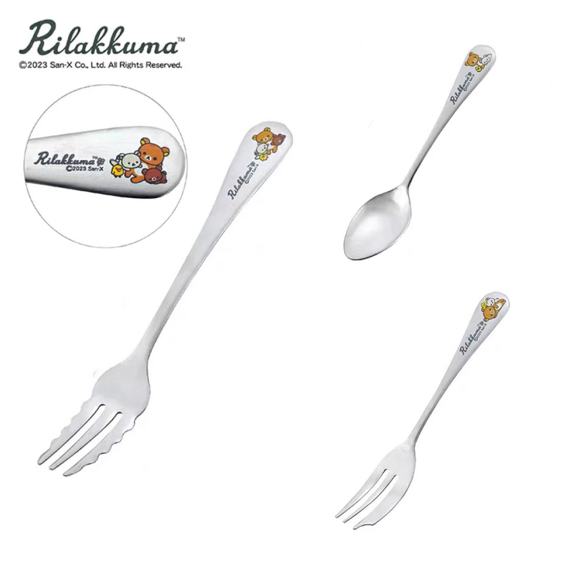Rilakkuma轻松熊| San-X 不锈钢可爱图案餐具勺子叉子S-M