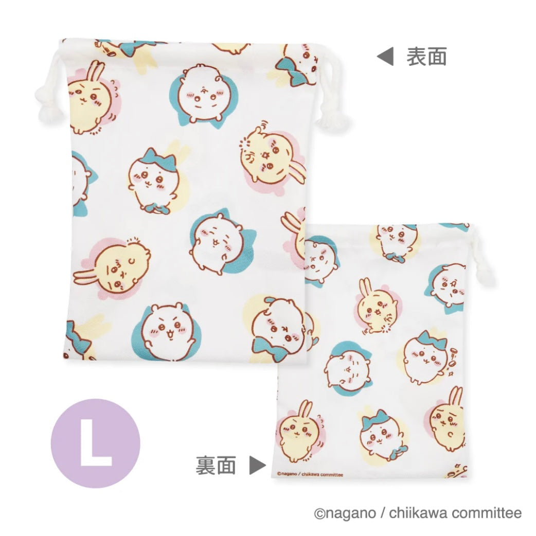 Chiikawa 吉伊卡哇|三连巾着/正反图案都可爱/束口袋/收纳袋|小:約H150×W120mm 中:約H190×W150mm 大:約H230×W180mm