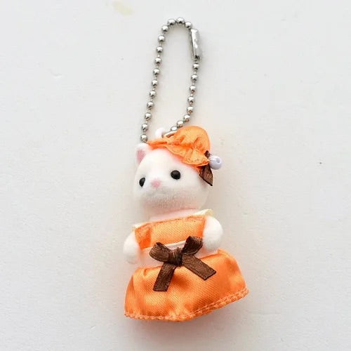 【limit 1】SylvanianFamilies|Silk Cat Key Chain With Orange Dress Epoch Calico Critters