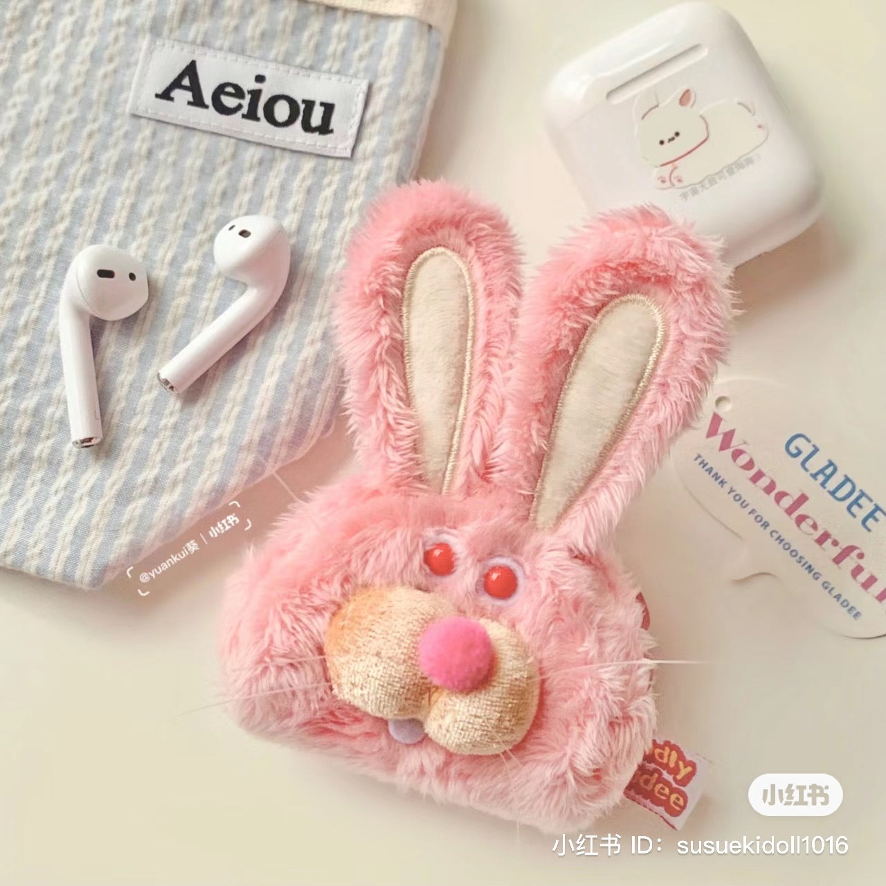 Gladly gladee|粉兔兔无线耳机手袋零钱包/Airpods收纳袋/耳机包