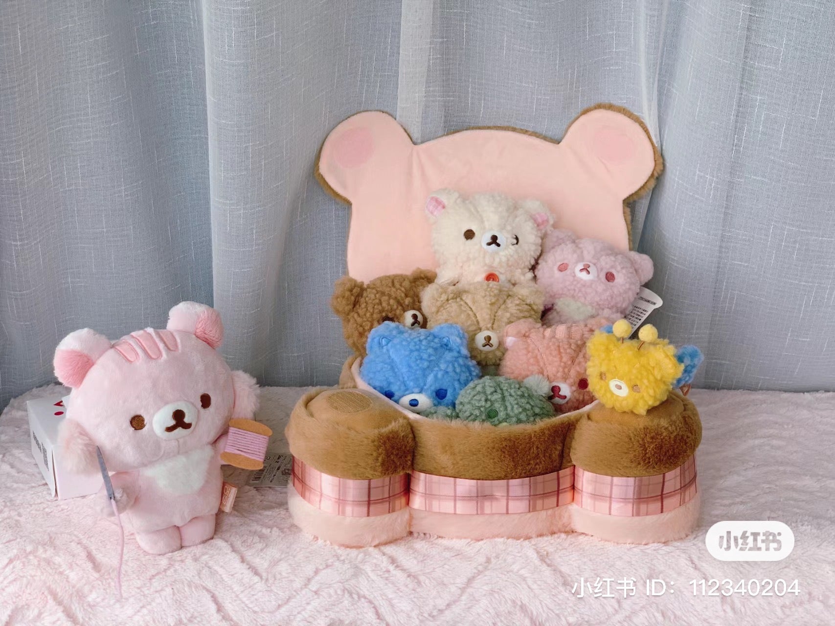 Rilakkuma轻松熊|花环茶会限定毛茸茸手玉公仔/玩偶|约80 x 70 x 40 mm