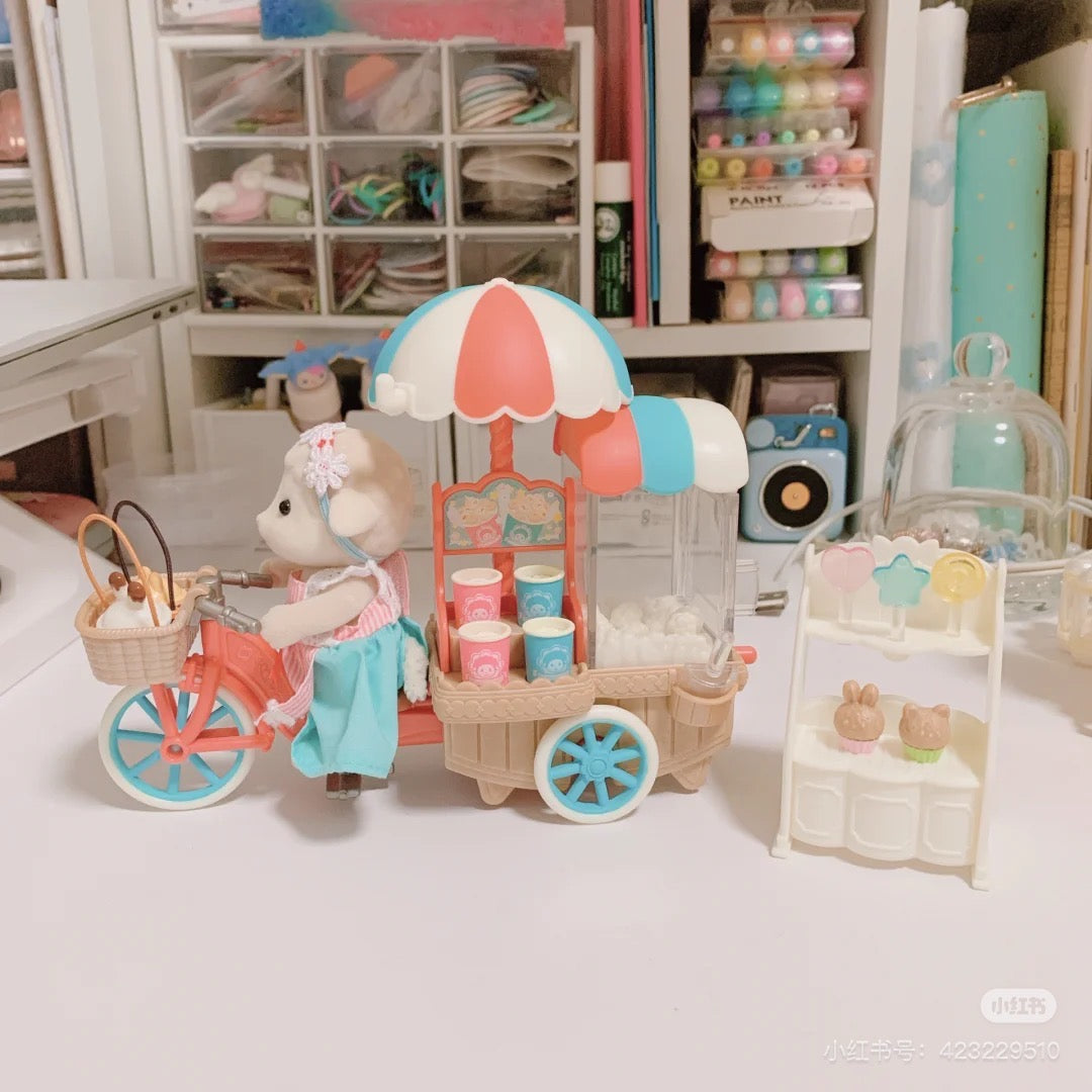 SylvanianFamilies森贝儿家族|Popcorn Delivery Trike-Sheep Mother Barbara羊妈妈爆米花贩卖车摊套组/三轮车摊可拆卸5653