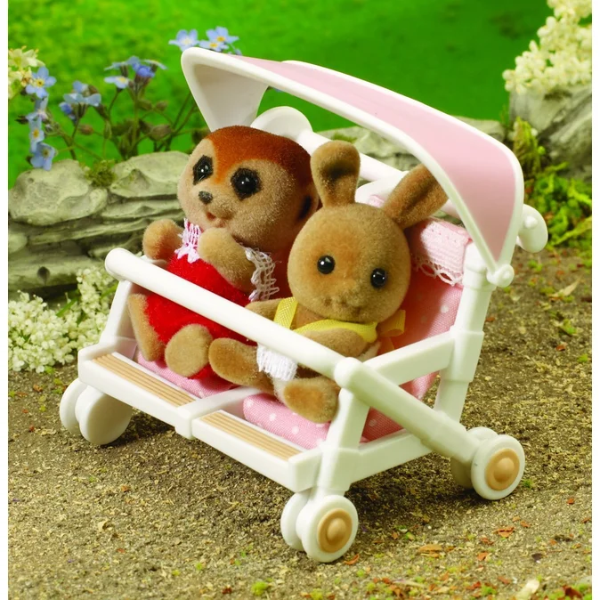 SylvanianFamilies森贝儿家族|Double Push Chair 带篷粉色双胞胎婴儿车/玩具/过家家4533