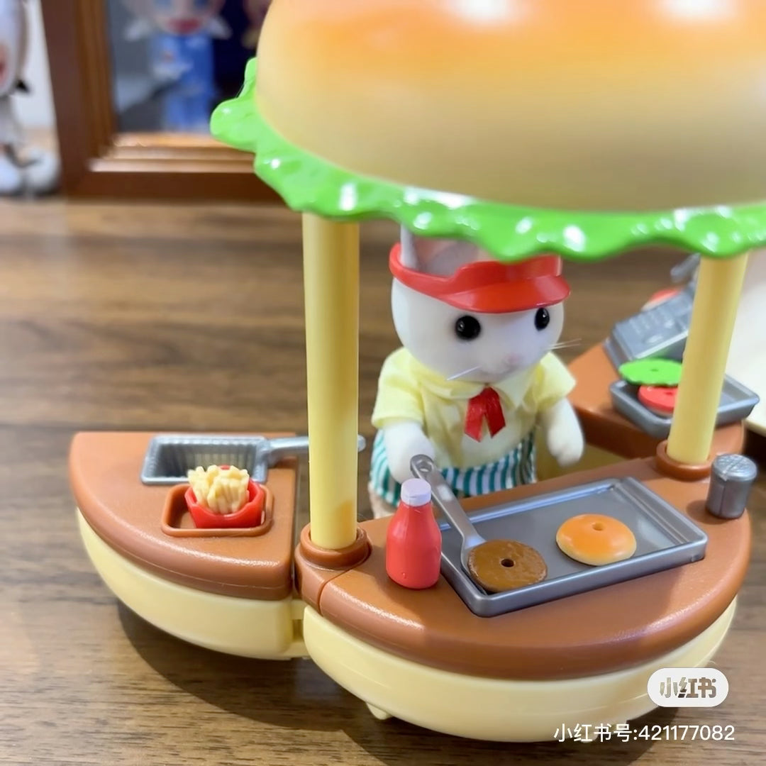 SylvanianFamilies森贝儿家族|Hamburger Stand拿铁猫汉堡外卖车套组/玩具/过家家5757
