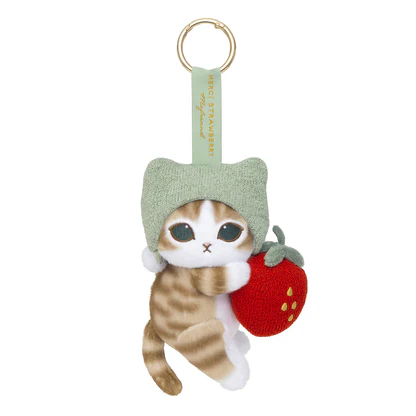 Mofusand|MERCI Strawberry & Tabby Cat Mascot Holder /Plush Keychain|H175 x W120 x D75 mm approx.