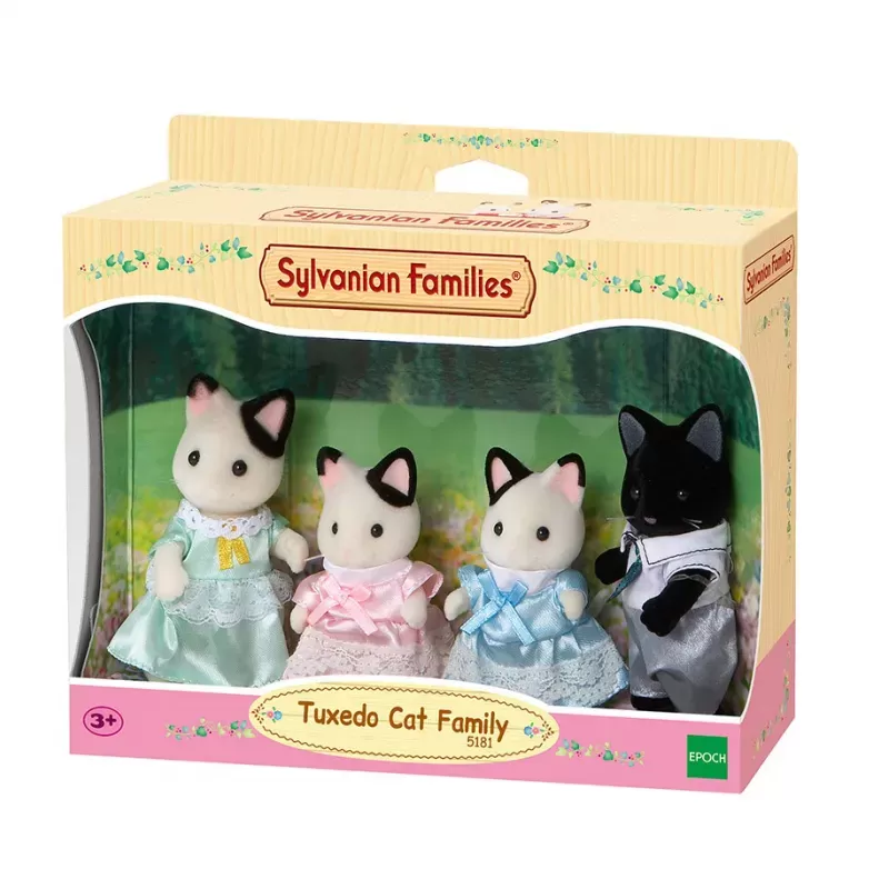 SylvanianFamilies森贝儿家族|Tuxedo Cat Family黑耳猫一家四口套组/玩具/过家家5181