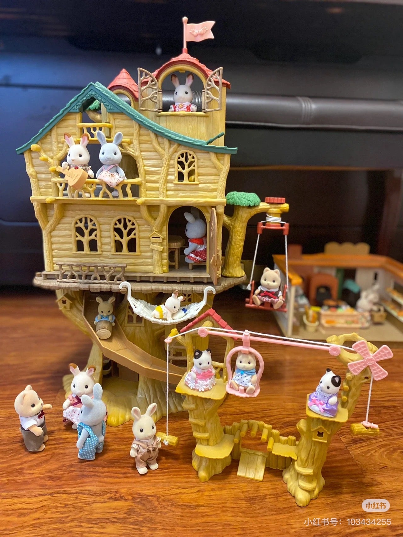 SylvanianFamilies森贝儿家族|Baby Rope Park-Milk Rabbit Baby探险系列会转动的树屋缆车+牛奶兔宝宝套组/玩具/过家家5452