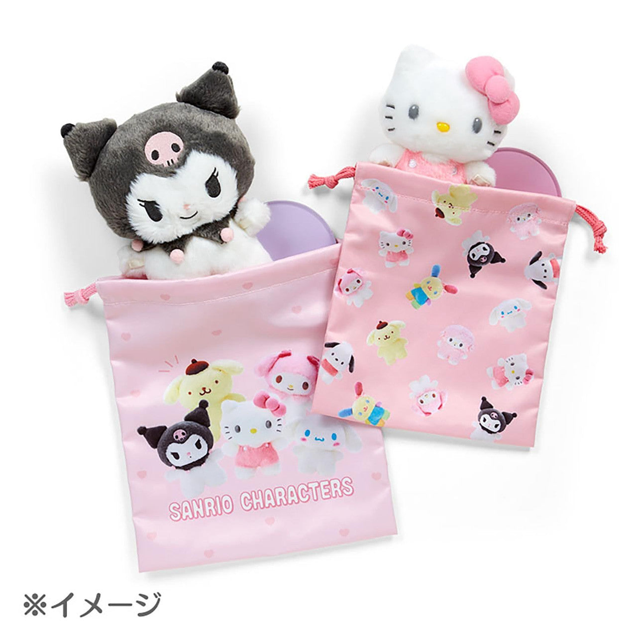 Sanrio| Drawstring Purse Set - Pitatto Friends Photo- Pitatto Friends Photo多巴胺格纹系列巾着包/束口包/收纳包|约21×0.5×25cm