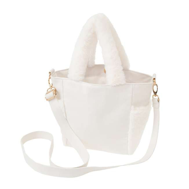 Disney迪士尼|Winnie the Pooh 2WAY Tote Shoulder Bag White Pooh Fruit Latte Color东迪冬日限定水果拿铁色睡衣睡帽斗篷系列噗噗维尼毛绒白色斜挎两用包/手提包/肩带可拆卸|约高 21.5 x 宽 19.5 x 深度(角撑板)12c?m