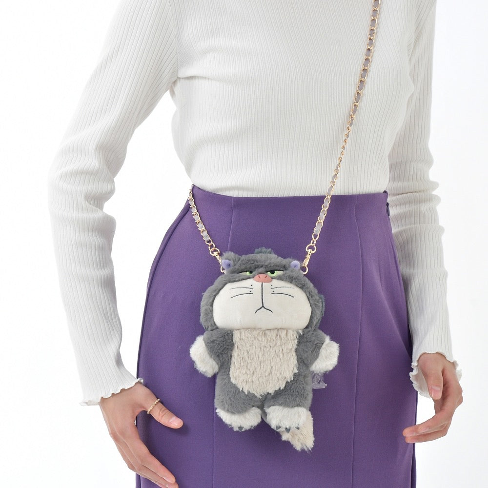 Disney迪士尼|Fluffy Plush Shoulder Bag Cinderella Pochette毛茸茸路西法猫/玛丽猫毛绒玩偶链条包/斜挎包|縦約21×横17.5×厚み7.5(cm