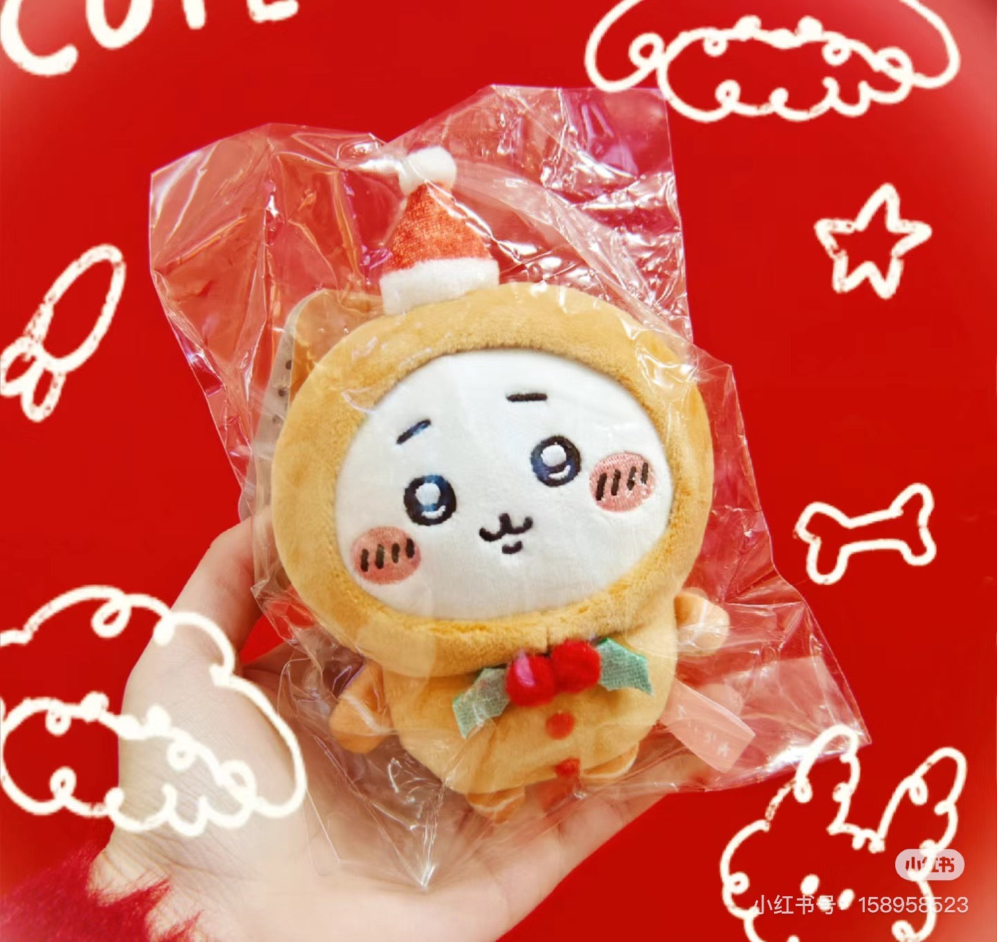 Chiikawa 吉伊卡哇|Plush Keychain 2024圣诞限定姜饼人系列毛绒挂件/包挂|约H140 x W90 x D55mm