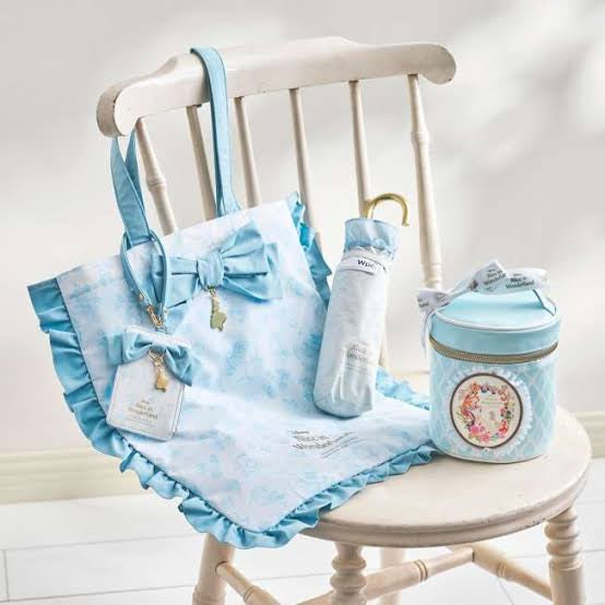 Disney|爱丽丝梦游仙境Alice Sweet Garden甜蜜花园茶会特辑超美水色公主吊坠花边大蝴蝶结托特包/单肩包/颜色超美|約 縦38×横34×厚み1(cm)