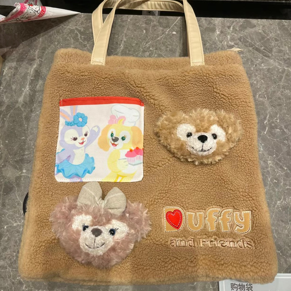 Disney SH|达菲雪莉玫毛茸茸大头玩偶托特包/单肩包/大容量可放电脑