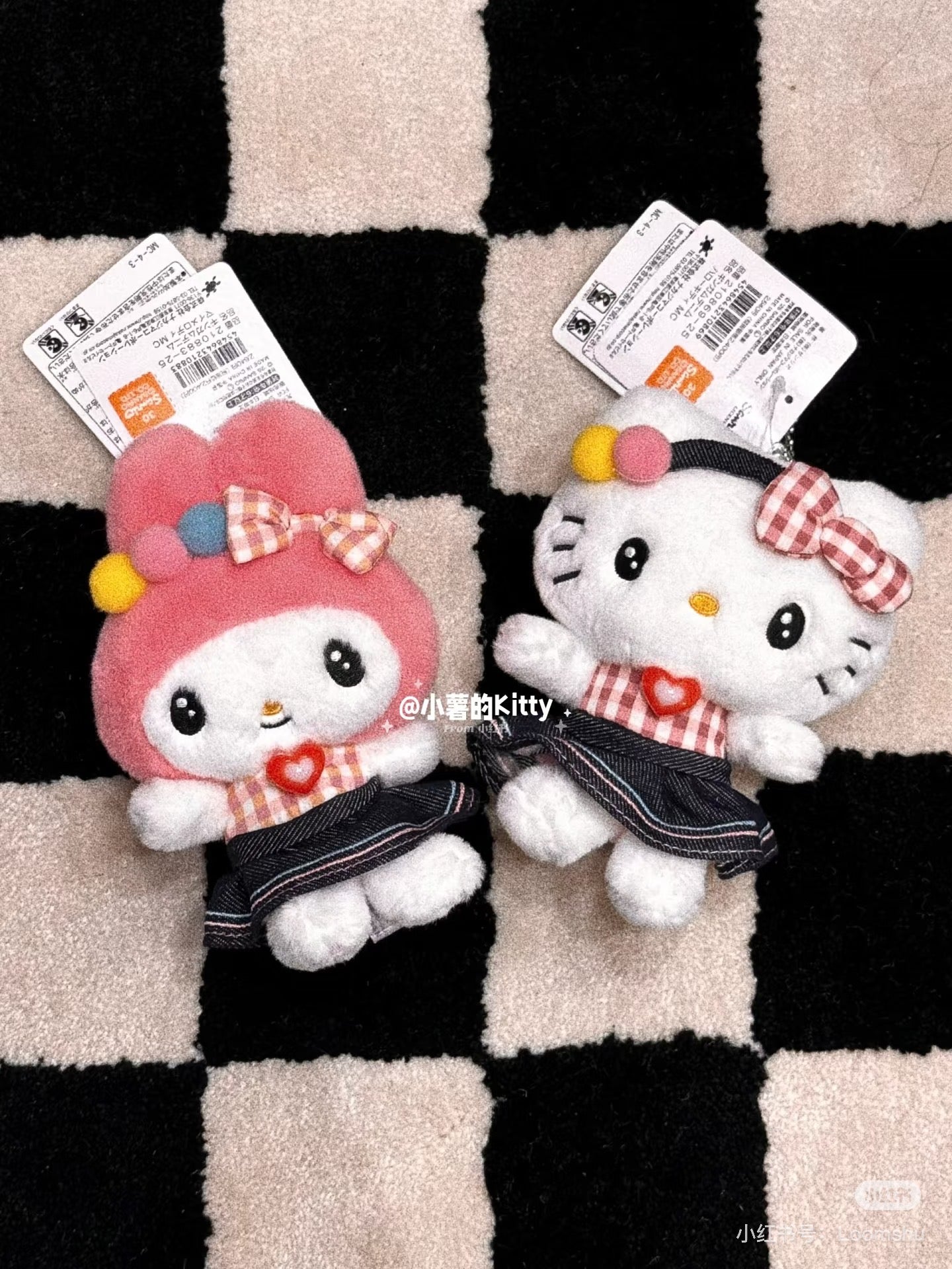 Sanrio|Gingham Denim Mascot Holder /Plush Keychain|14×10.5×7.5cm approx.