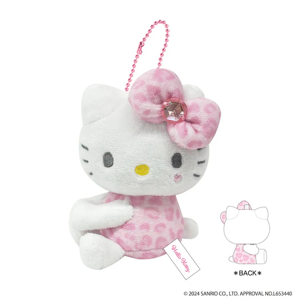 Hello Kitty凯蒂猫| Sanrio Hug Mascot / Gogo Gal Collection Leopard侧坐豹纹水钻蝴蝶结毛绒玩偶挂件/包挂|约8×5×11cm