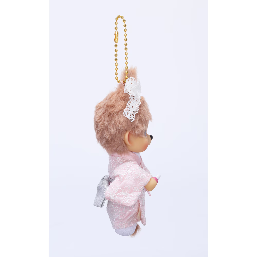 Monchhichi|Kimono Pink Girl Mascot Holder /Plush Keychain|8×7.5×15cm approx.