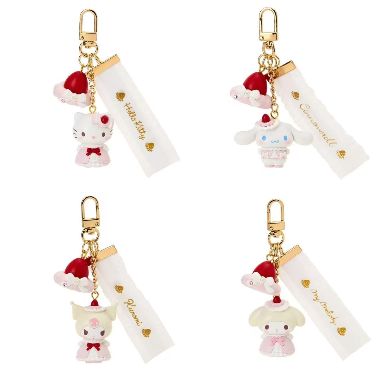 Sanrio|Strawberry Whipped Cake Mascot Keychain|2.7×2.8×3.5cm approx.