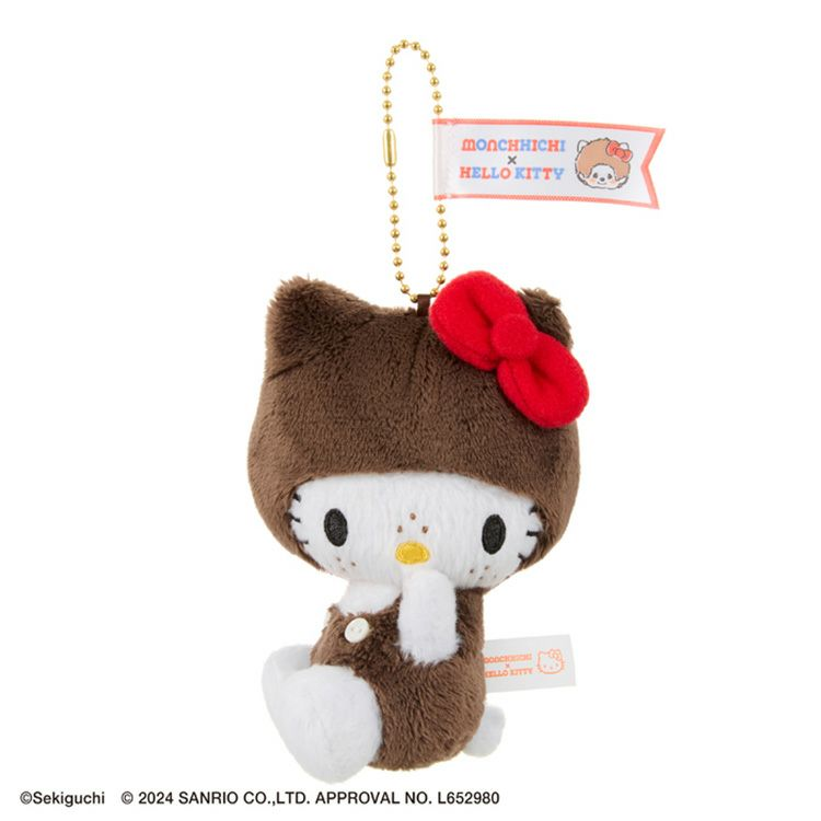 Monchhichi|Hello Kitty x Monchhichi Big Face (SS) Keychain Plush Toy|H12 x W7.5 x D6cm approx.
