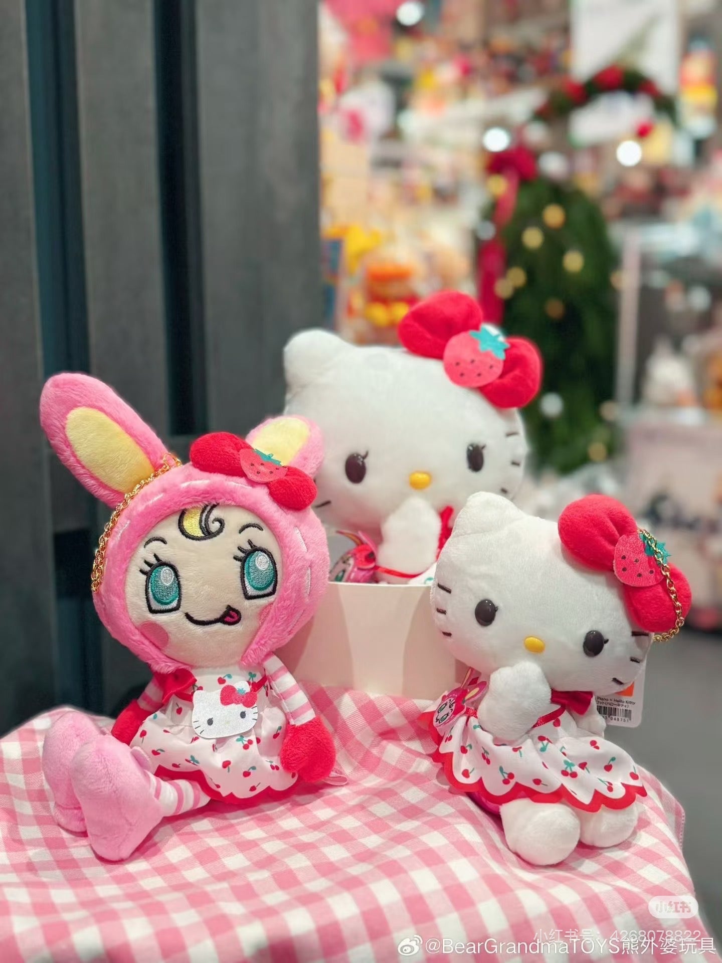 Sanrio|Mezzo Piano Rabbit Berrier-chan Cherry Dress Mascot Holder /Plush Keychain|15cm approx.