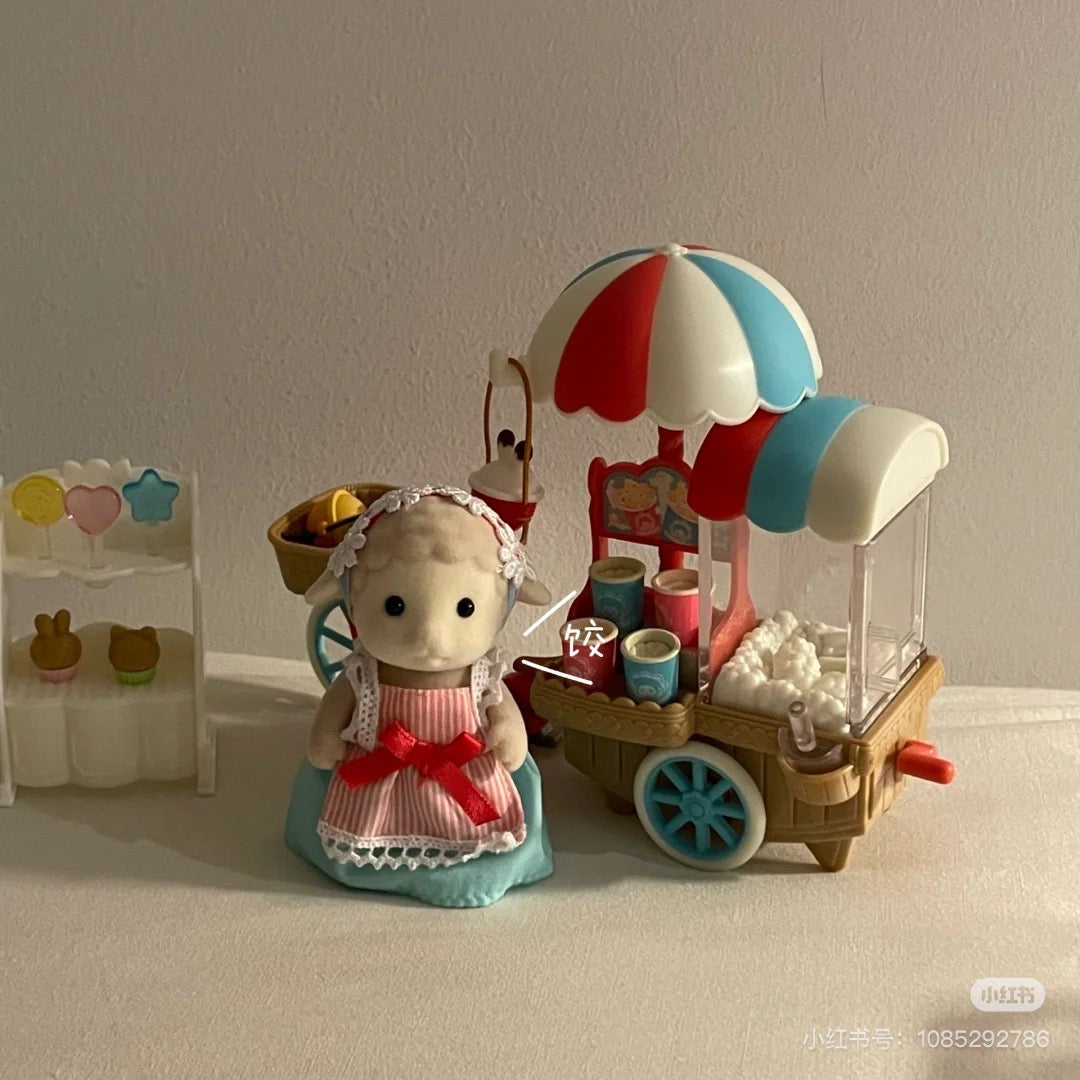 SylvanianFamilies森贝儿家族|Popcorn Delivery Trike-Sheep Mother Barbara羊妈妈爆米花贩卖车摊套组/三轮车摊可拆卸5653