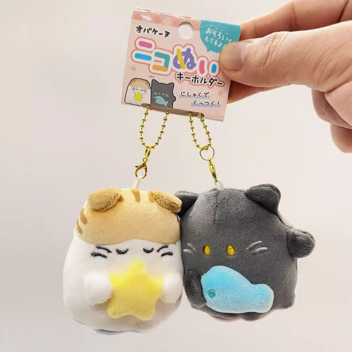 Nico Nui|Obakeinu Smile Plush Keychain Scottine and Kuronekonu Pattern|W120 x H140 x D65mm approx.