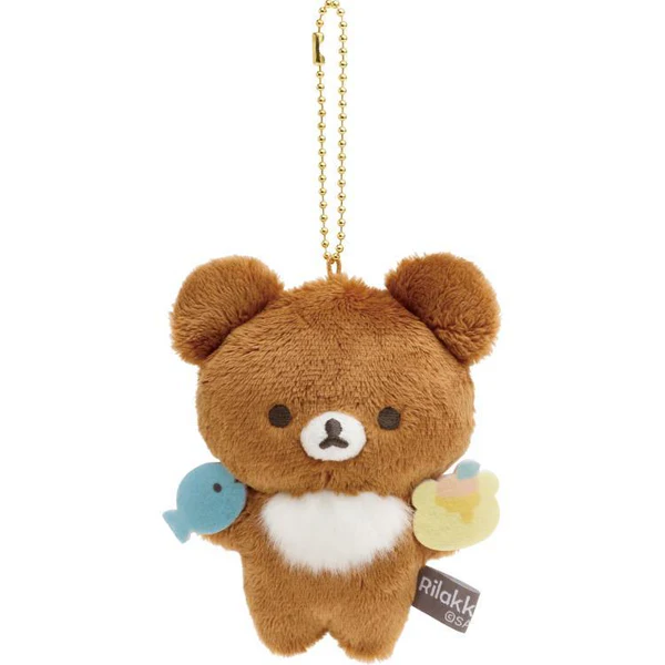Rilakkuma轻松熊| Favorite Things Plush Keychain San-X最喜欢的东西系列小棕熊拿冰淇淋毛绒玩偶挂件/包挂|约110×90×50mm
